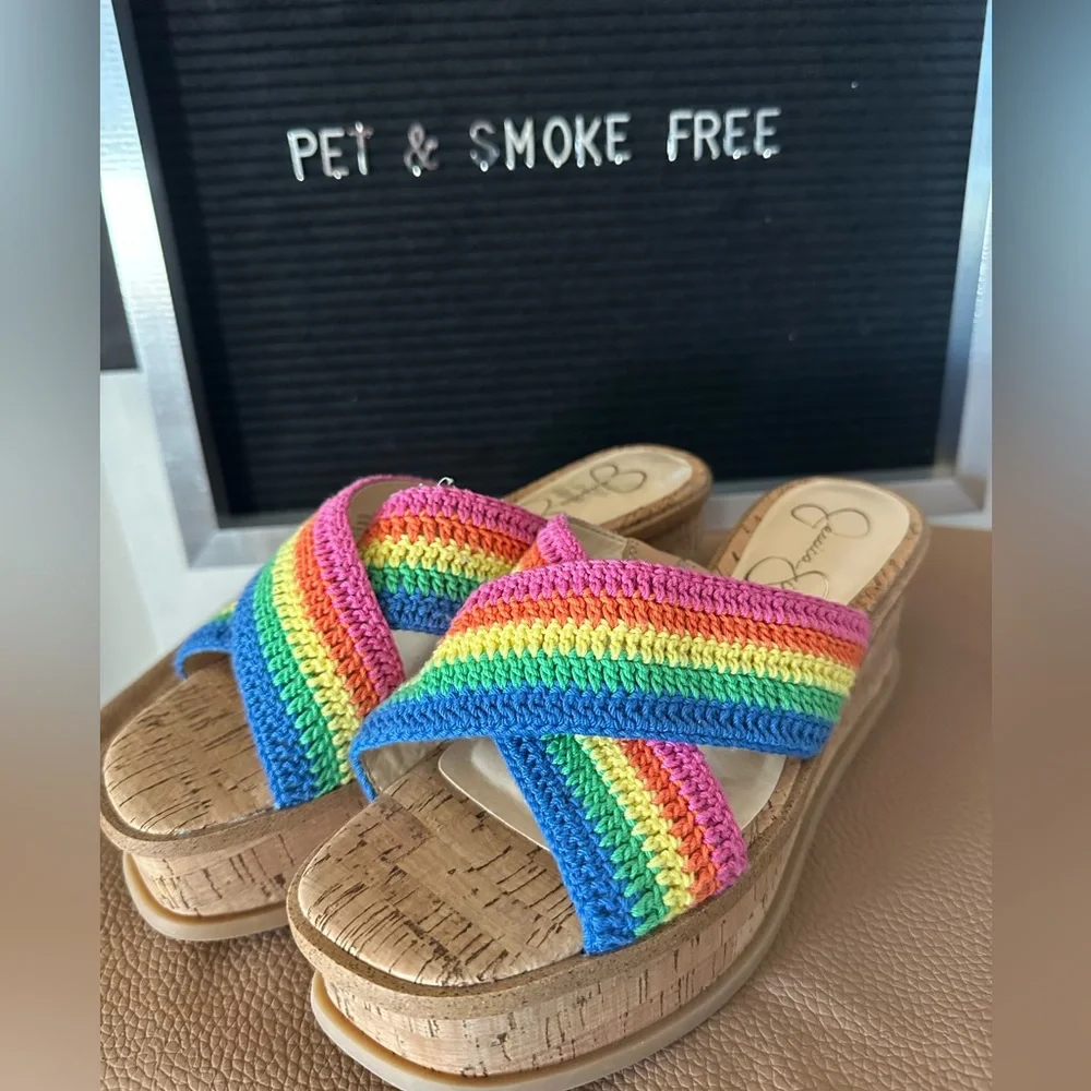 🆕 Jessica Simpson Multi Rainbow Ediza Crochet Platform